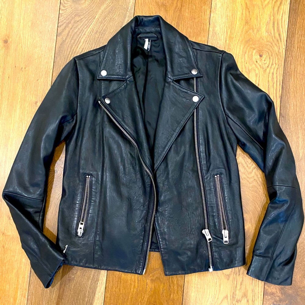 black leather Moto Jacket Top Shop size us 2